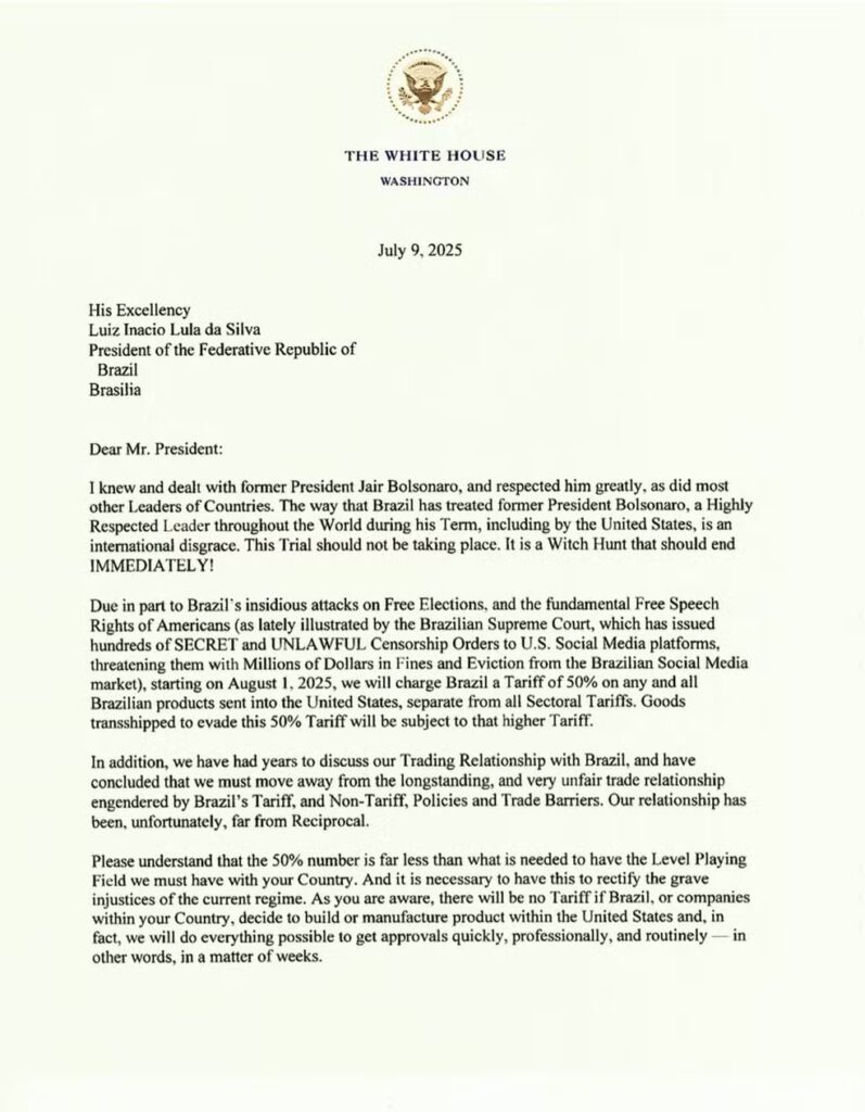 carta de trump para governo brasileiro parte 1