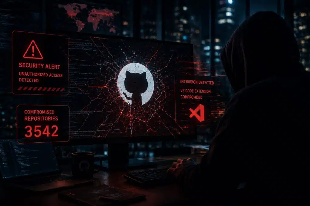 GitHub confirma invasão a milhares de repositórios internos após ataque via VS Code Imagem Gerada por IA