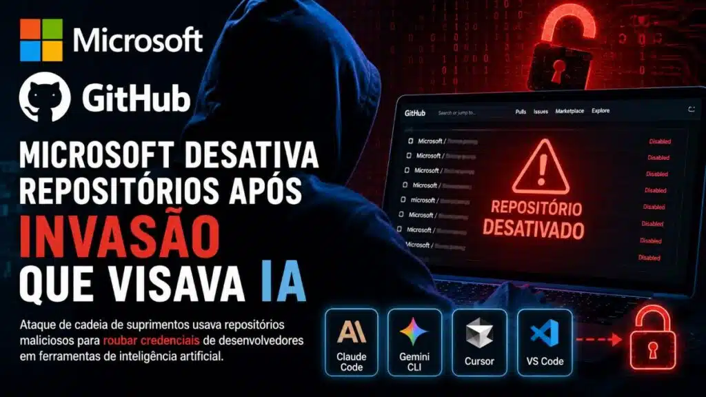 Ataque cibernético leva Microsoft a desativar repositórios usados por ferramentas de IA Imagem de um atacante hacker invadindo sistemas